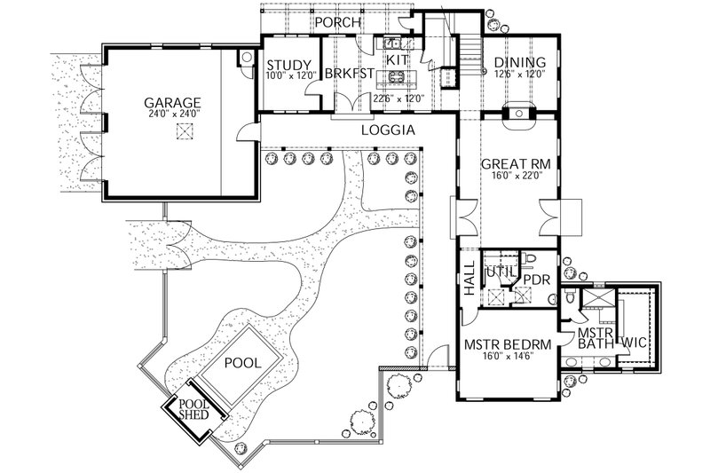 Home Plan - Floor Plan - Main Floor for Mediterranean House Plan #80-154 - 3 bed, 2.5 bath