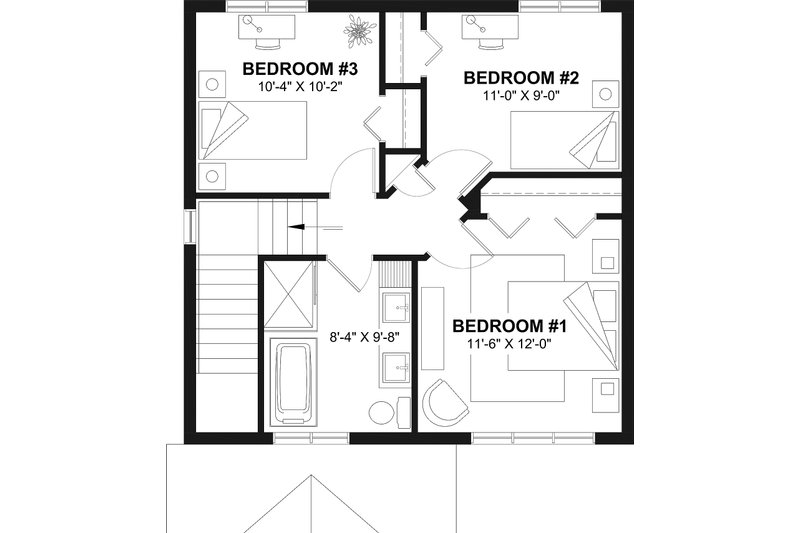 House Design - Floor Plan - Upper Floor for European House Plan #23-500 - 3 bed, 1.5 bath