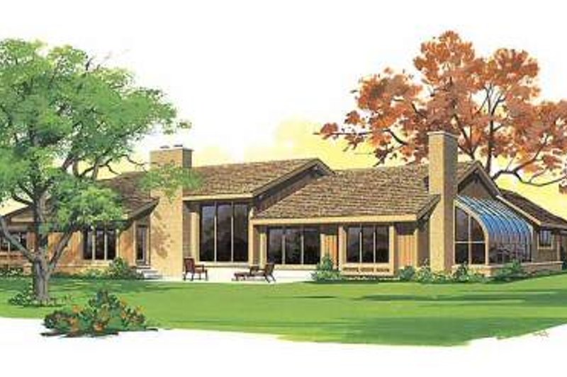Dream House Plan - Exterior - Rear Elevation for Ranch House Plan #72-483 - 3 bed, 2 bath