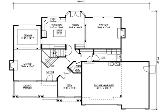 Floor Plan - Main Floor for Craftsman House Plan #132-142 - 4 bed, 2.5 bath