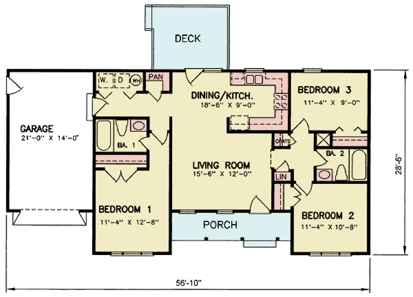 House Blueprint - Ranch Floor Plan - Main Floor Plan #54-609