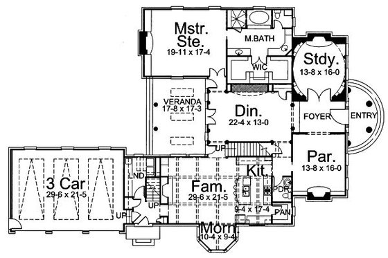 Floor Plan - Main Floor for Classical House Plan #119-252 - 3 bed, 4.5 bath