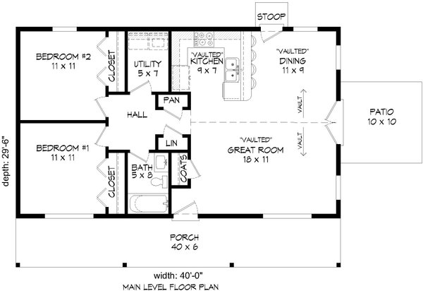 Ranch Floor Plan - Main Floor Plan #932-972