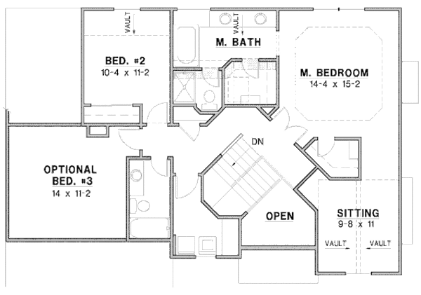 Traditional Floor Plan - Upper Floor Plan #67-874
