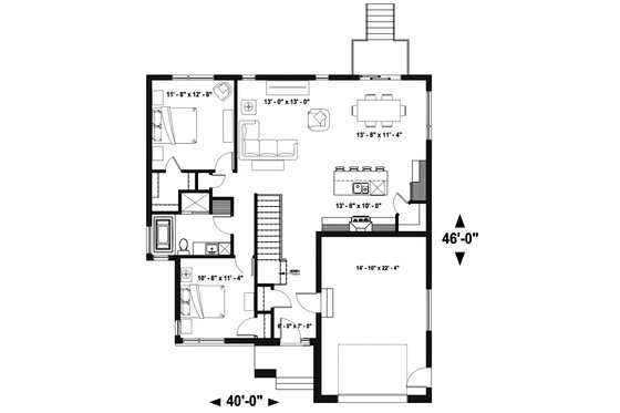 Floor Plan - Main Floor for Modern House Plan #23-2699 - 2 bed, 1 bath
