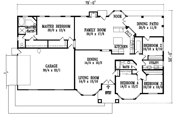 Adobe / Southwestern Floor Plan - Main Floor Plan #1-1176
