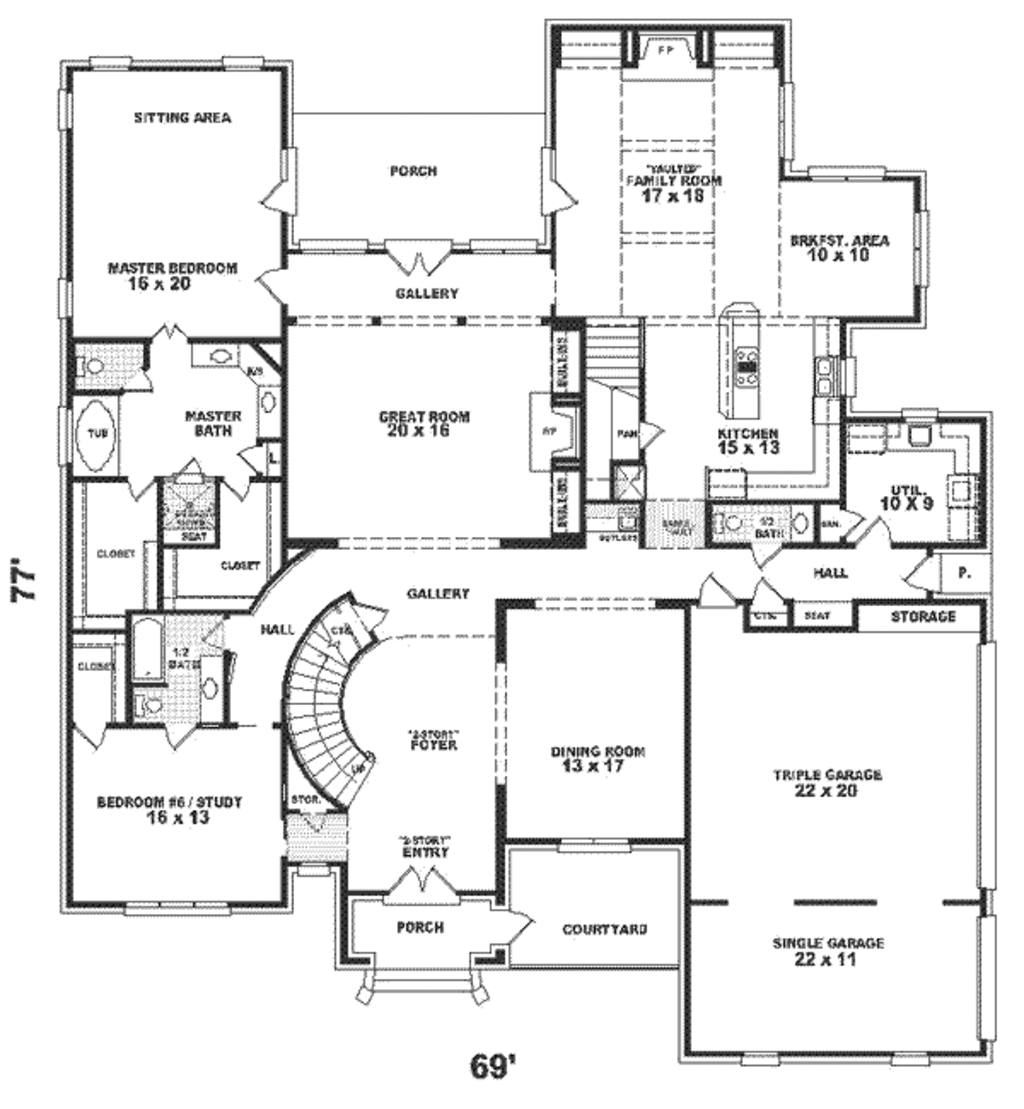 European Style House Plan - 5 Beds 4 Baths 5330 Sq/Ft Plan #81-409 ...