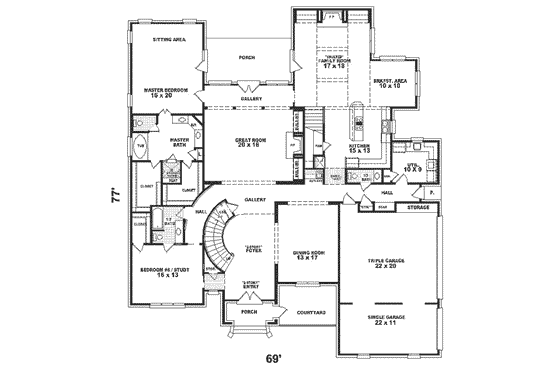 Floor Plan - Main Floor for European House Plan #81-409 - 5 bed, 4 bath