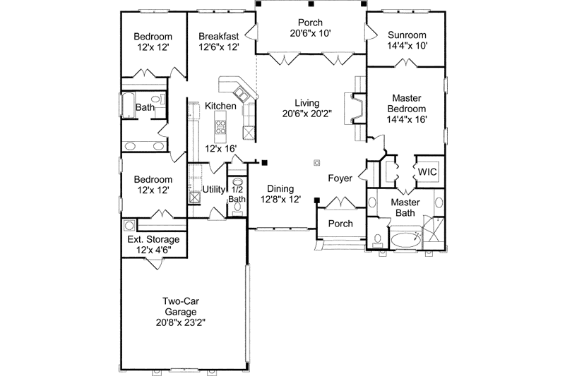 House Blueprint - Floor Plan - Main Floor for Mediterranean House Plan #37-123 - 3 bed, 2.5 bath
