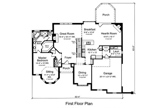 Floor Plan - Main Floor for Traditional House Plan #46-502 - 4 bed, 3.5 bath