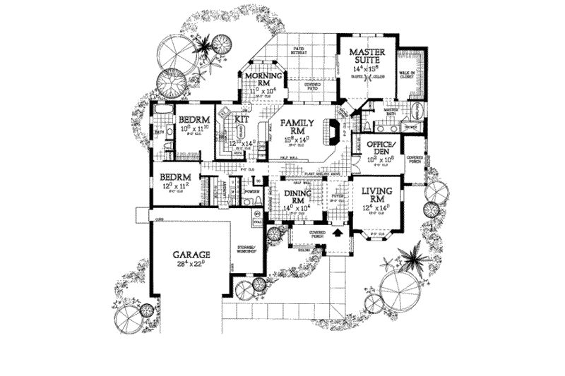 House Blueprint - Floor Plan - Main Floor for Mediterranean House Plan #72-388 - 3 bed, 2.5 bath