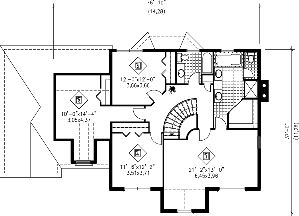European Floor Plan - Upper Floor Plan #25-240