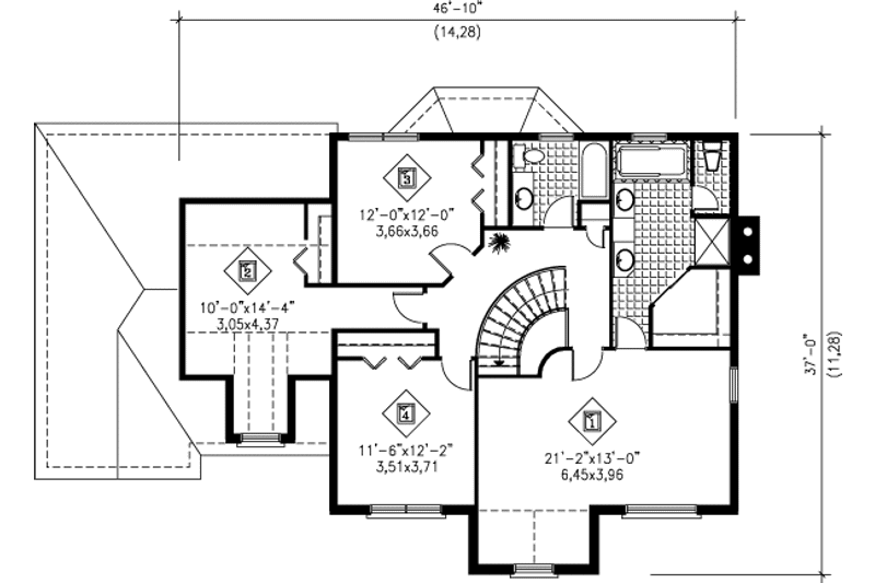 House Design - Floor Plan - Upper Floor for European House Plan #25-240 - 4 bed, 2.5 bath