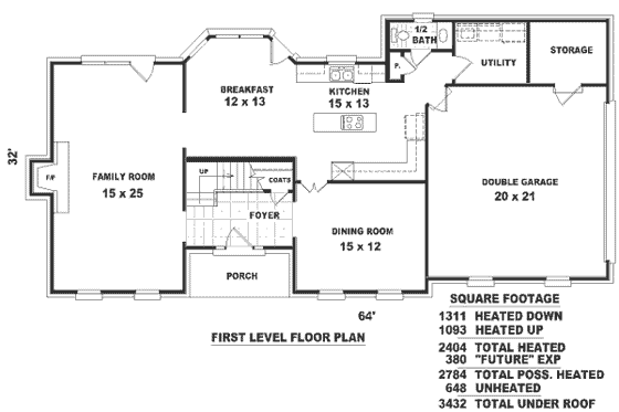 Floor Plan - Main Floor for Southern House Plan #81-177 - 3 bed, 2.5 bath