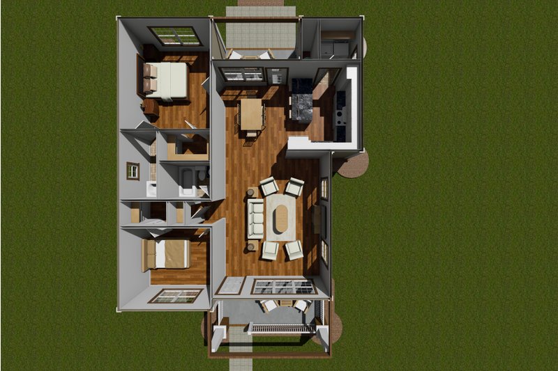 Home Plan - Floor Plan - Main Floor 1 for Cottage House Plan #513-2084 - 2 bed, 2 bath