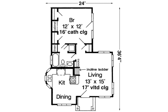Floor Plan - Main Floor for Colonial House Plan #410-249 - 1 bed, 1 bath