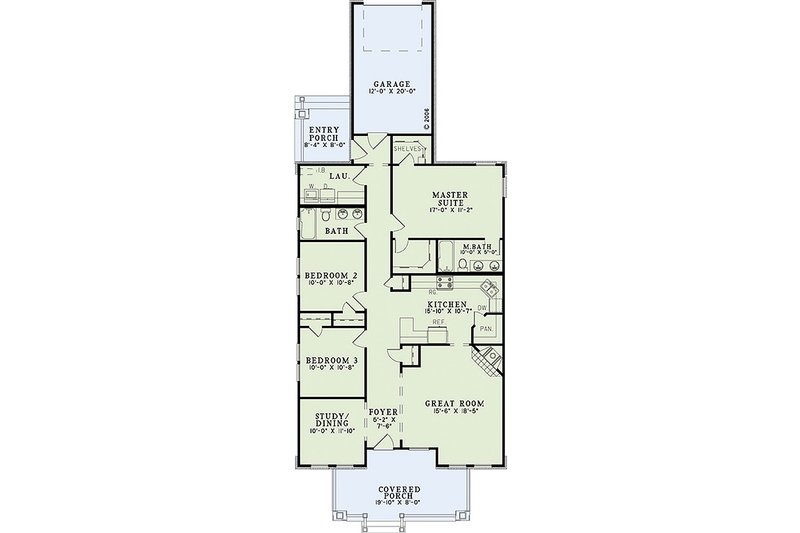 Architectural House Design - Floor Plan - Main Floor for Bungalow House Plan #17-2470 - 3 bed, 2 bath