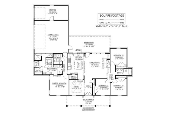 Floor Plan - Main Floor for Southern House Plan #1074-37 - 4 bed, 2.5 bath