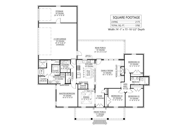 Architectural House Design - Floor Plan - Main Floor for Southern House Plan #1074-37 - 4 bed, 2.5 bath