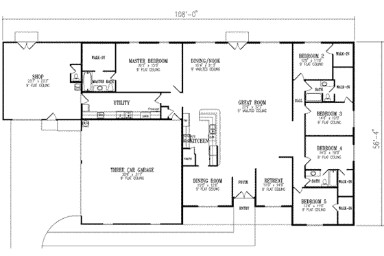 Floor Plan - Main Floor for Ranch House Plan #1-847 - 5 bed, 3.5 bath