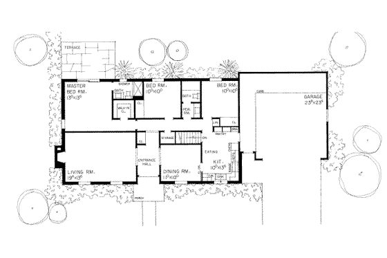 Floor Plan - Main Floor for Southern House Plan #72-311 - 3 bed, 2 bath