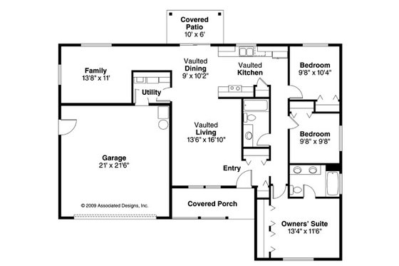 Floor Plan - Main Floor for Ranch House Plan #124-769 - 3 bed, 2 bath