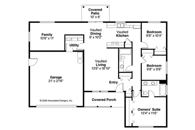 House Plan Design - Floor Plan - Main Floor for Ranch House Plan #124-769 - 3 bed, 2 bath