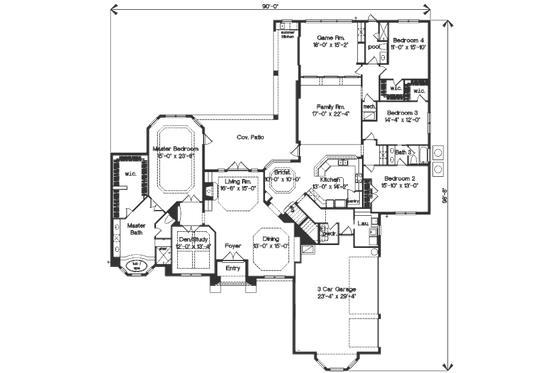 Floor Plan - Main Floor for Mediterranean House Plan #135-168 - 4 bed, 4.5 bath