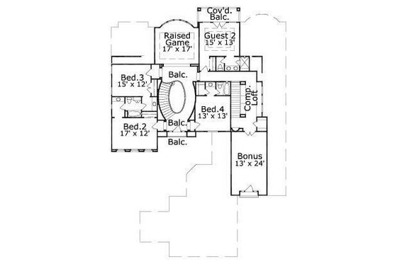 Floor Plan - Upper Floor for European House Plan #411-854 - 6 bed, 5.5 bath