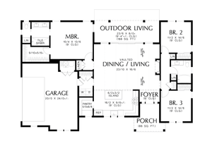 Floor Plan - Main Floor for Farmhouse House Plan #48-1126 - 3 bed, 2 bath