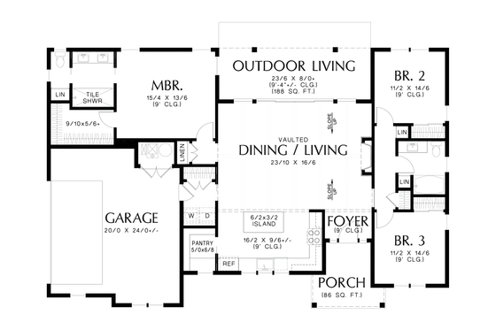 Floor Plan - Main Floor for Farmhouse House Plan #48-1126 - 3 bed, 2 bath