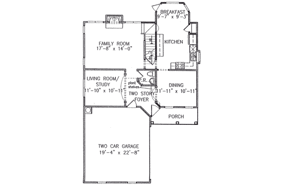 Floor Plan - Main Floor for Farmhouse House Plan #54-129 - 3 bed, 2.5 bath
