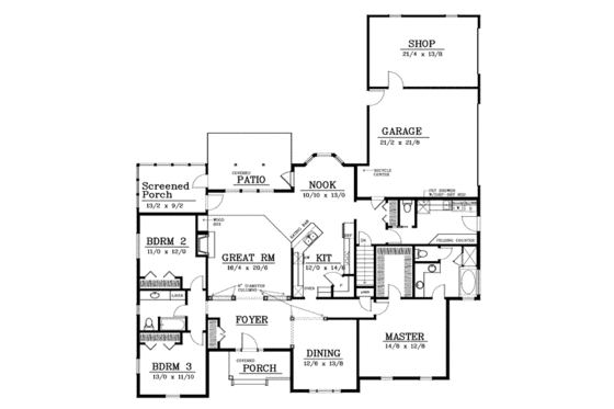 Floor Plan - Main Floor for Traditional House Plan #101-104 - 3 bed, 3 bath