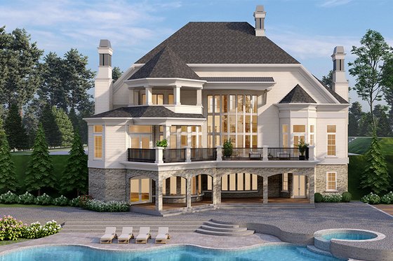 Exterior - Rear Elevation for European House Plan #119-443 - 4 bed, 4.5 bath