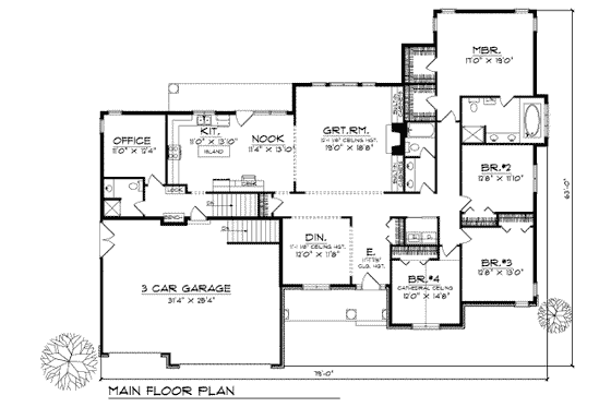 Floor Plan - Main Floor for Traditional House Plan #70-411 - 4 bed, 2.5 bath