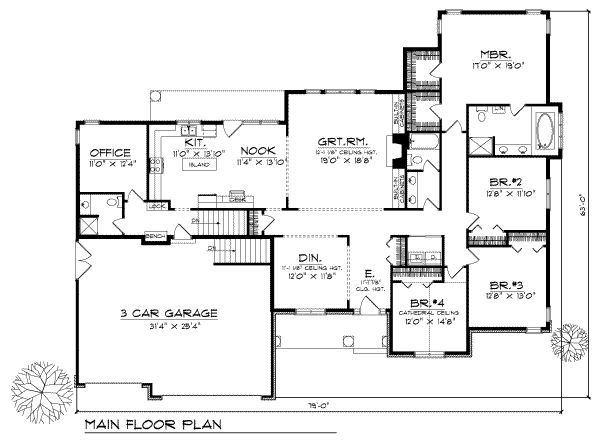 House Blueprint - Traditional Floor Plan - Main Floor Plan #70-411