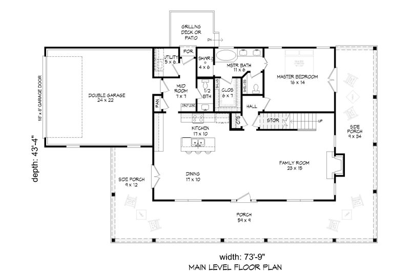 Architectural House Design - Floor Plan - Main Floor for Farmhouse House Plan #932-1166 - 4 bed, 2.5 bath