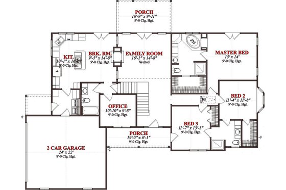 Floor Plan - Main Floor for Traditional House Plan #63-323 - 5 bed, 3 bath