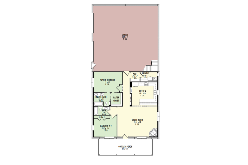 House Blueprint - Floor Plan - Main Floor for Barndominium House Plan #1092-7 - 2 bed, 2 bath