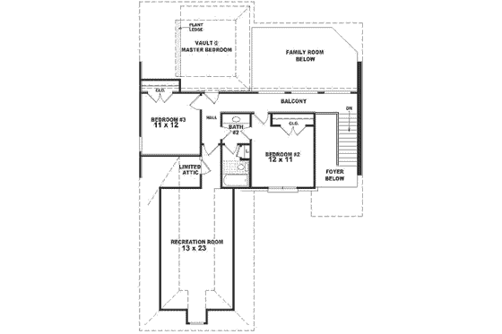 Floor Plan - Upper Floor for European House Plan #81-501 - 3 bed, 2.5 bath