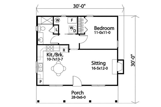 Floor Plan - Main Floor for Cottage House Plan #22-596 - 1 bed, 1 bath