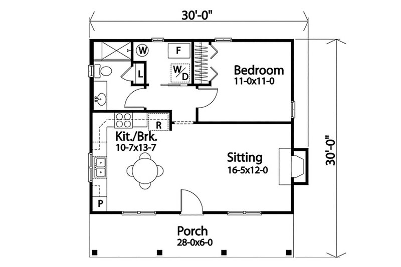 Cottage Style House Plan - 1 Beds 1 Baths 692 Sq/Ft Plan #22-596 ...