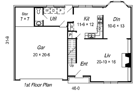 Floor Plan - Main Floor for Colonial House Plan #329-217 - 3 bed, 2.5 bath