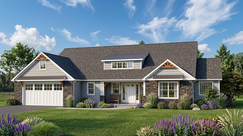 Exterior - Front Elevation 2 for Ranch House Plan #1064-209 - 3 bed, 3 bath