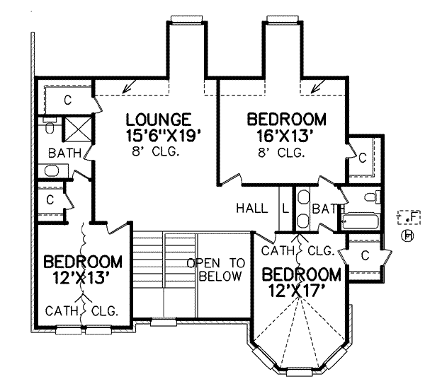 Traditional Floor Plan - Upper Floor Plan #65-190