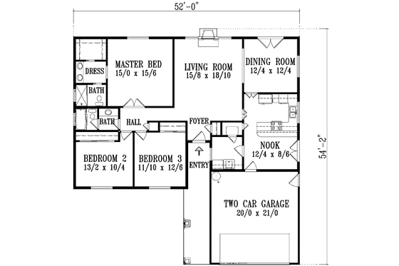 Floor Plan - Main Floor for Adobe / Southwestern House Plan #1-1328 - 3 bed, 2 bath
