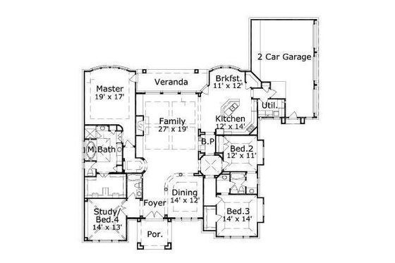 Floor Plan - Main Floor for European House Plan #411-284 - 4 bed, 3 bath
