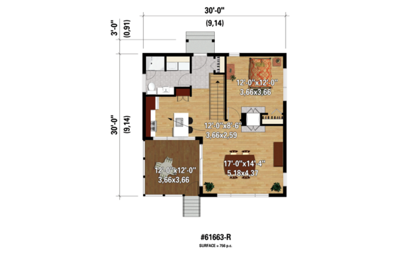 Floor Plan - Main Floor 1 for Contemporary House Plan #25-4524 - 1 bed, 1 bath