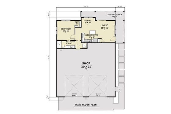 Floor Plan - Main Floor for Barndominium House Plan #1070-219 - 1 bed, 1 bath