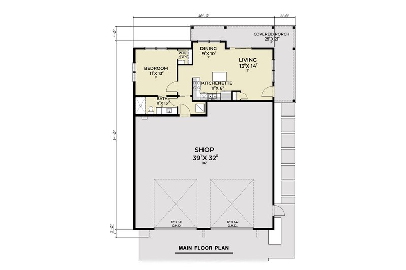 Architectural House Design - Floor Plan - Main Floor for Barndominium House Plan #1070-219 - 1 bed, 1 bath
